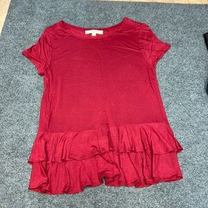 Loft Burgundy Peplum Ruffle Shirt Size Medium